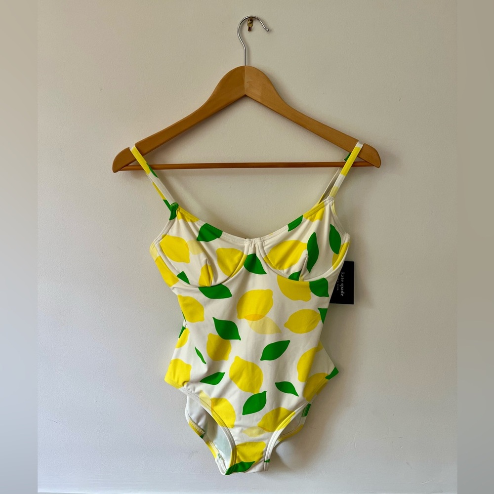 NWT! kate spade Lemon Printed Swimsuit, Small
